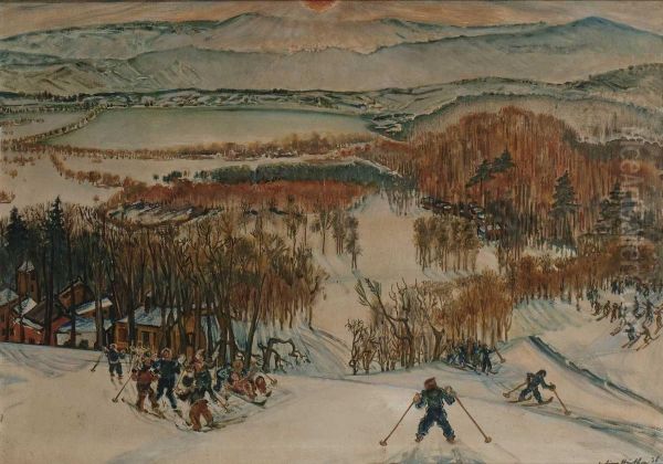 Winterlandschaft Oil Painting by Julius Huther