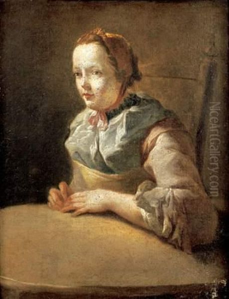 Jeune Femme Assise Devant Une Table Oil Painting by Charles-Francois Hutin