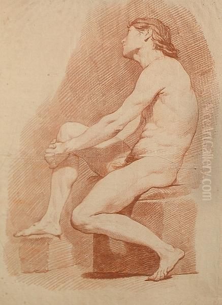 A Seated Male Nude Oil Painting by Charles-Francois Hutin