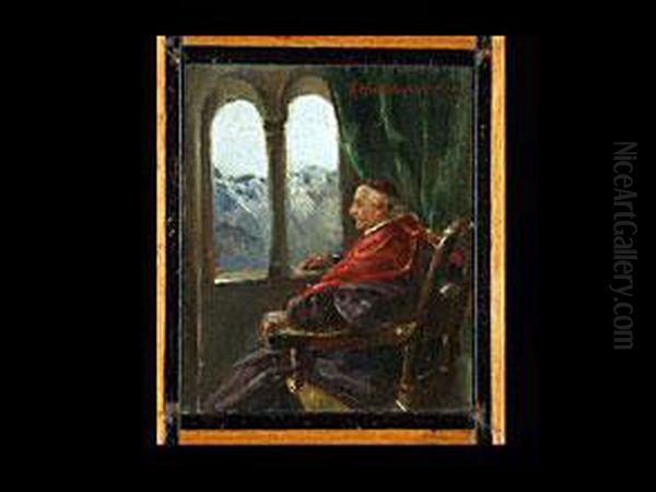 Kardinal In Lehnstuhl Vor Einem Doppelbogigen Fenster Oil Painting by Arthur Hutschenreuter