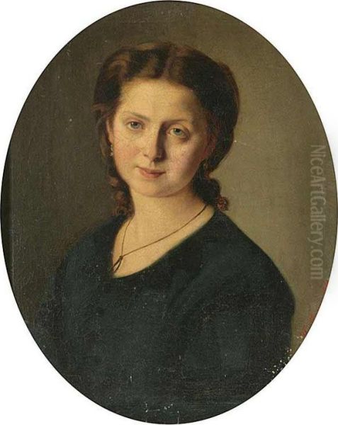 A Portrait Of A Girl Oil Painting by Josef Huttary