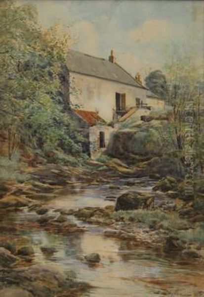 River And Country House Oil Painting by Thomas Swift Hutton