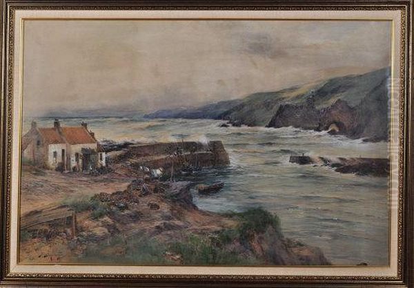 Cove Harbour, Berwickshire Coast Oil Painting by Thomas Swift Hutton