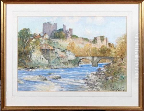 Richmond Castle From The River Oil Painting by Thomas Swift Hutton