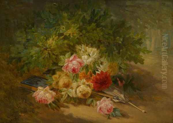 Jetee De Fleurs Avec Ombrelle Oil Painting by Francois-Joseph Huygens