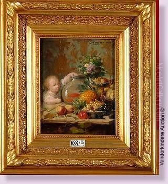 L'enfant Aux Poissons Rouges Oil Painting by Francois-Joseph Huygens