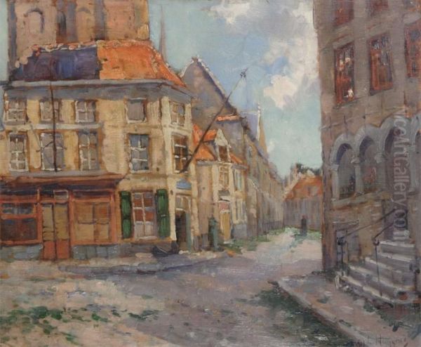 City View With Figure Oil Painting by Leon Huygens