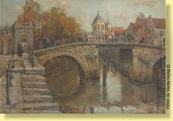 Pont Anime A Bruges Oil Painting by Leon Huygens