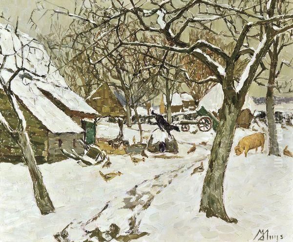 Ferme En Hiver Oil Painting by Modest Huys