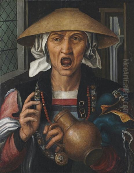 A Woman Enraged Oil Painting by Pieter Huys