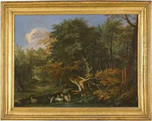 Paesaggio Boschivo Con Pastore E Gregge Oil Painting by Cornelis Huysmans