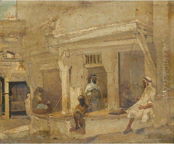 Le Cafe Sidi Mohammed Sheriff, Situe Pres De La Mosqueesidi-sheriff A Alger Oil Painting by Jan Baptist Huysmans