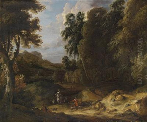 A Mountain Landscape With A Huntingparty Oil Painting by Jan Baptist Huysmans