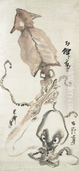 Octopus Oil Painting by Suzuki Hyakunen