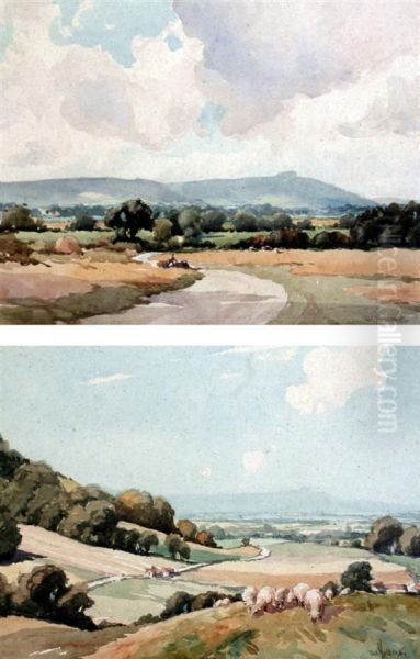 Chanctonbury From Small Dole & From Wolstonbury Beacon Oil Painting by William Hyams