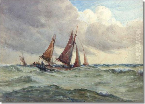 Sailing Boats In A Choppy Sea Oil Painting by William Hyams