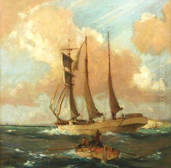 Schooner Putting Out From The Southcoast Oil Painting by William Hyams