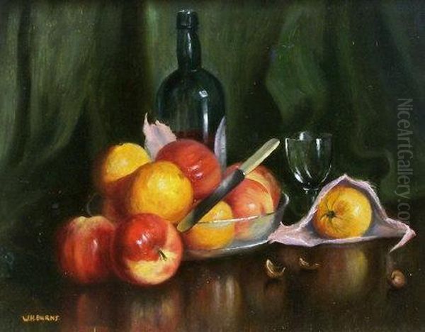 Still Life Table Study Of Fruit And Wine Oil Painting by William Hyde