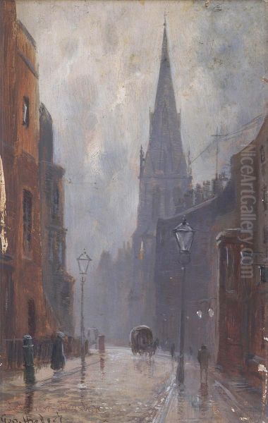 St Andrew's Church, Wells Street, London Oil Painting by George Hyde Pownall