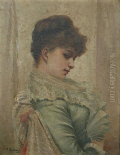 Woman With Fan Oil Painting by Herman Hyneman