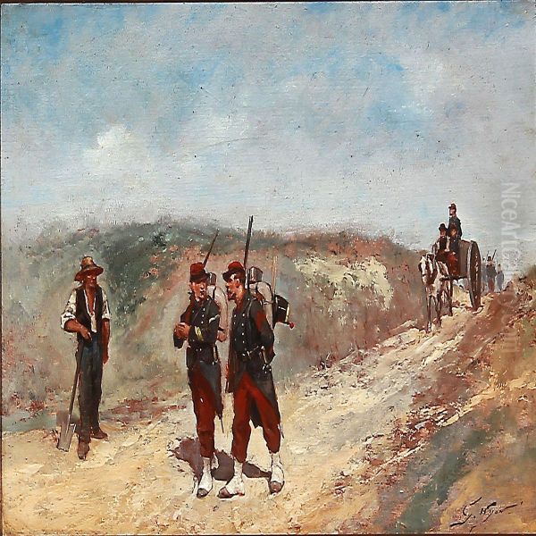 Soldiers On A Road Oil Painting by Georges-Louis Hyon