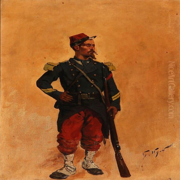 A French Infantryman Oil Painting by Georges-Louis Hyon