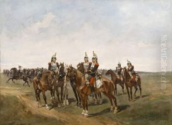 Scene De Hussards A Cheval Oil Painting by Georges-Louis Hyon