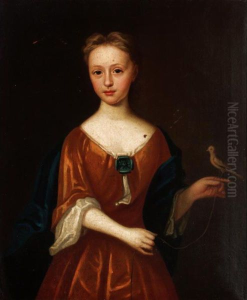 Portrait Of A Girl Holding A Bird Oil Painting by Hans Hysing