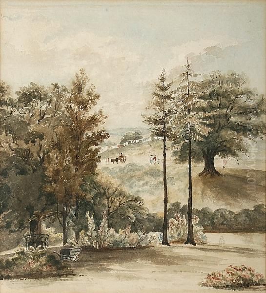 Figures In The Park At Shrubland, Nearipswich Oil Painting by John Thomas Selwin Ibbetson