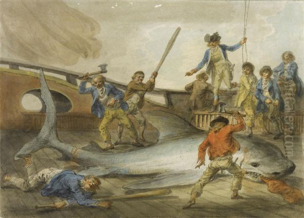 The Catching Of A Shark Oil Painting by Julius Caesar Ibbetson