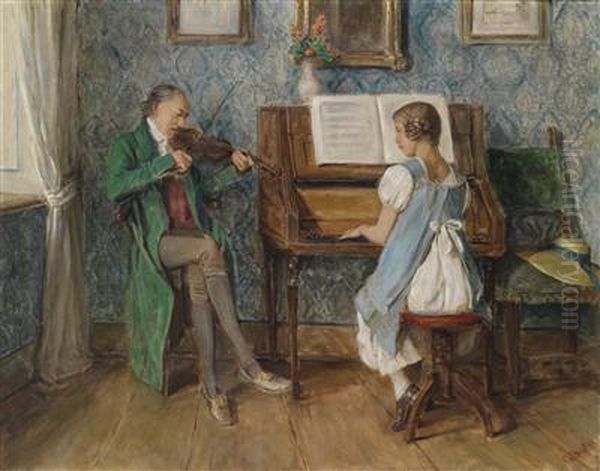 Family Music Oil Painting by Gustav Igler