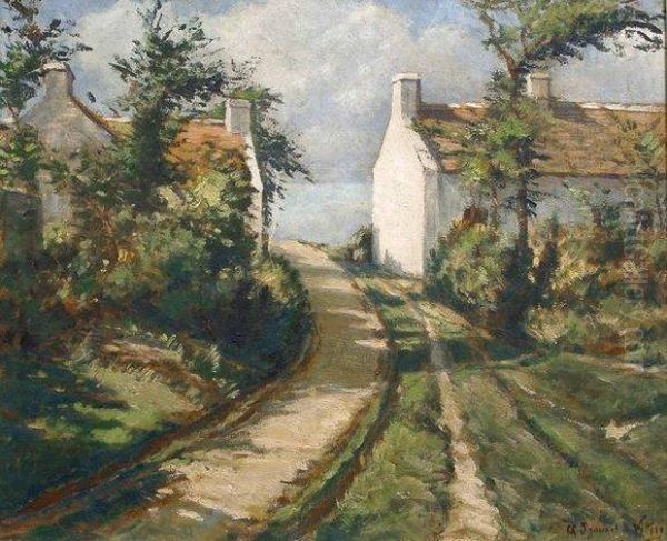 Maisons De Village Pres De La Mer Oil Painting by Charles Andre Igounet De Villiers