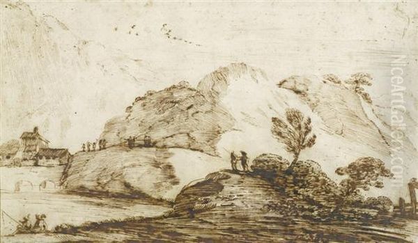 Landscape With Mountain Oil Painting by Il Falsario Di Guerchino