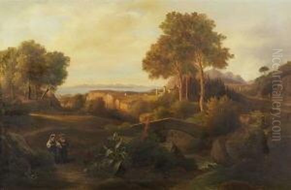 Italienische Landschaft Oil Painting by Franz Josef Georg Illem