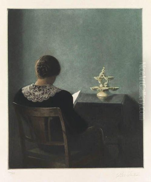 Woman Reading Oil Painting by Peder Vilhelm Ilsted