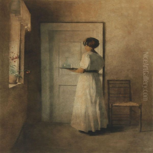 Ung Pige Med Bakke Oil Painting by Peder Vilhelm Ilsted