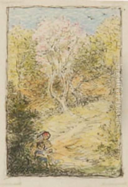 A Spring Landscape With Figures Before A Blossom Tree Oil Painting by Selwyn Image