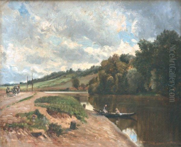 Paysage De Riviere Anime Oil Painting by Edouard Auguste Imer