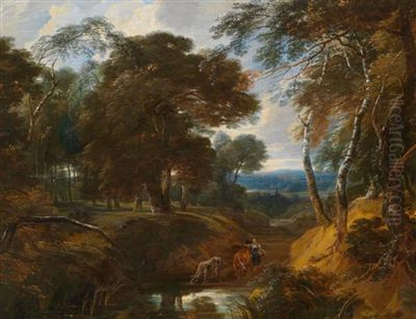 Einebewaldete Landschaft Oil Painting by Philips Augustyn Immenraet