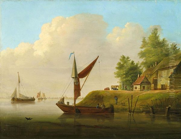 Flusslandschaft Mit Segelbooten Oil Painting by Christiaan Immerzeel