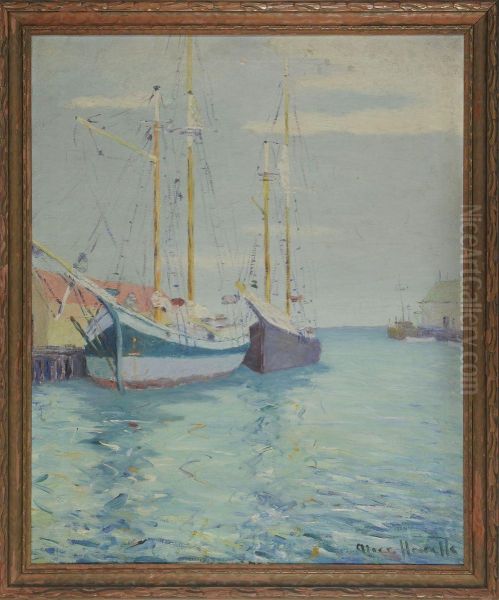 Schooners At Dock Oil Painting by Alice Imogen Howells