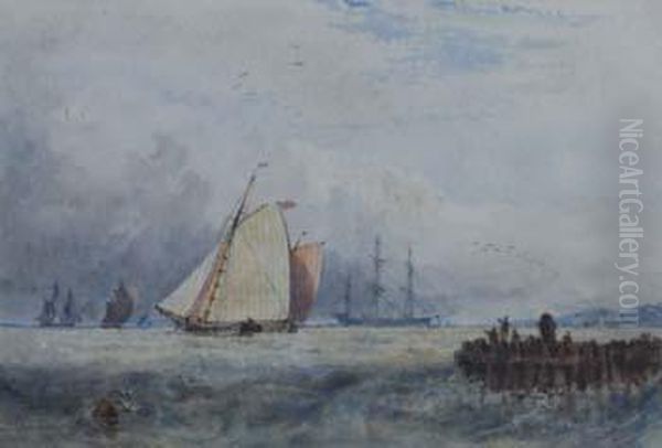 Seascape With Shipping Oil Painting by Joseph Murray Ince