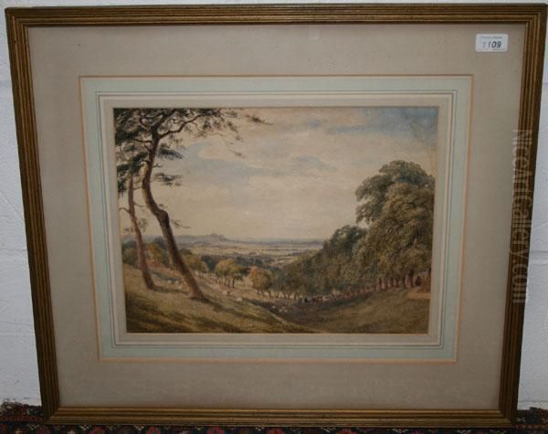 Cattle And Herder In Extensive Landscape Oil Painting by Joseph Murray Ince