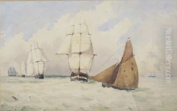 Shipping Off A Coast Oil Painting by Joseph Murray Ince