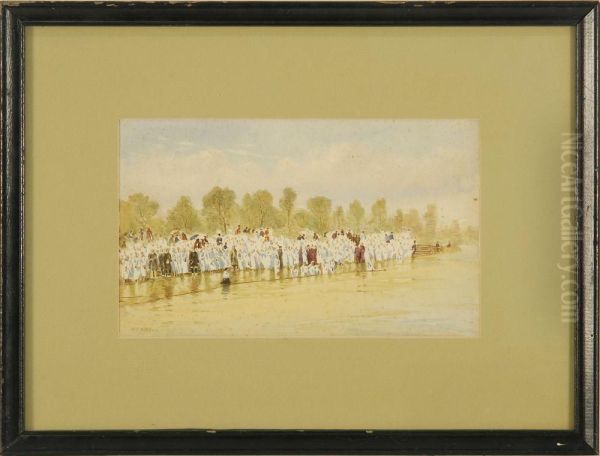 Baptism On The Banks Of The Jordan River Oil Painting by Stanley Inchbold