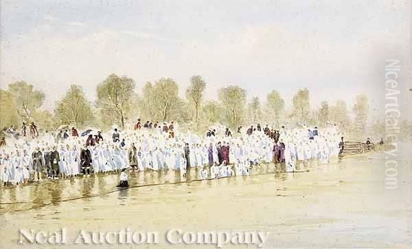 Baptism On The Banksof The Jordan River Oil Painting by Stanley Inchbold