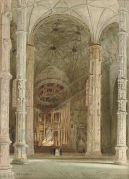 Interior Of Belem Cathedral, Lisbon Oil Painting by Stanley Inchbold