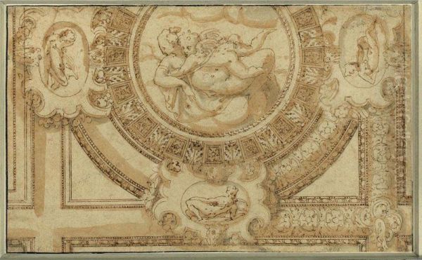 Design For A Ceiling Decoration With Venus And Cupid Embracing Oil Painting by Bernardino India