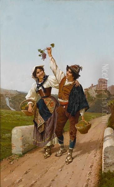 On The Road To The Market Oil Painting by Filippo Indoni