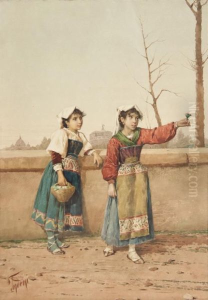 Two Peasant Girls Oil Painting by Filippo Indoni